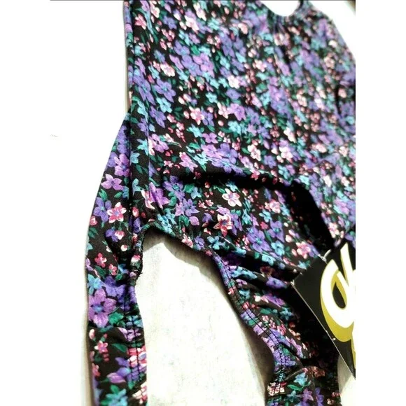 GK Elite VTG Field of Flowers Cotton Blend LS Leotard Bodysuit Purple AS Adult S - Picture 4 of 16